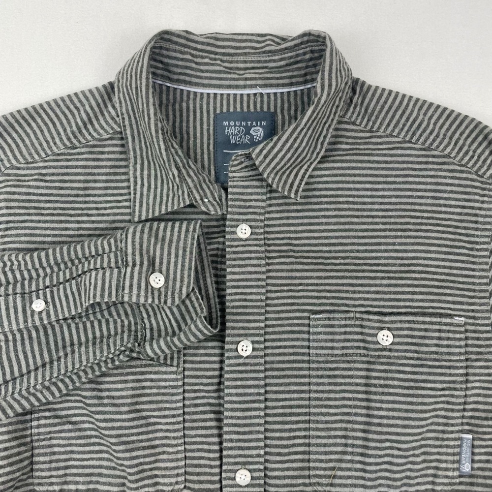 Mountain Hardwear Mens Grey Striped Long Sleeve Button Down Shirt Medium Hiking